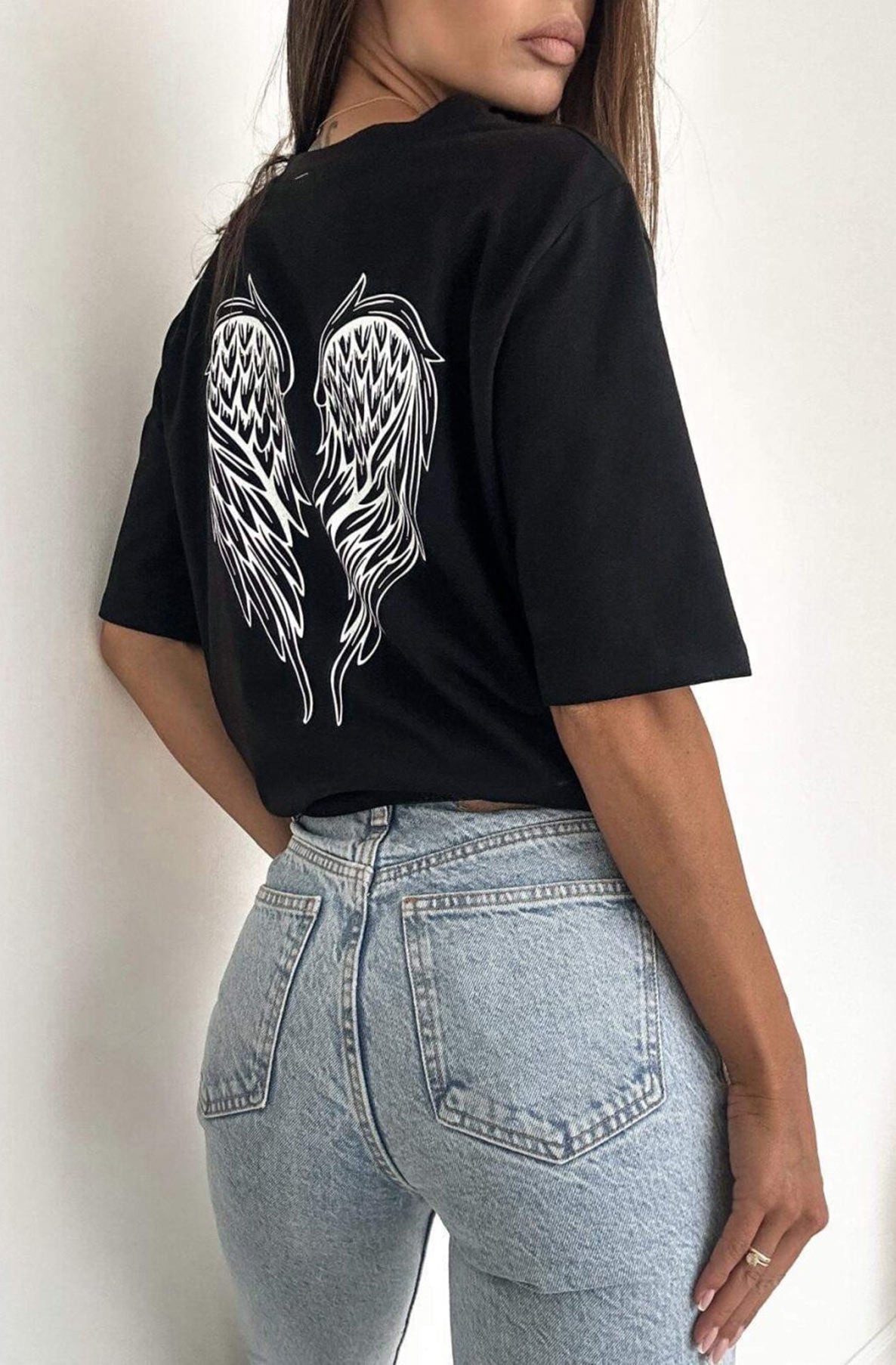 'Angel' Wings Graphic Printed T. Shirt Top-Black