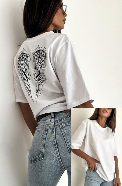 'Angel' Wings Graphic Printed T. Shirt Top-Ivory