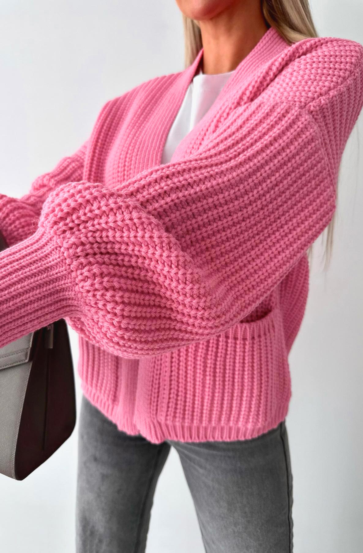 Bella Pocket Detail Knitted Cardigan-Pink