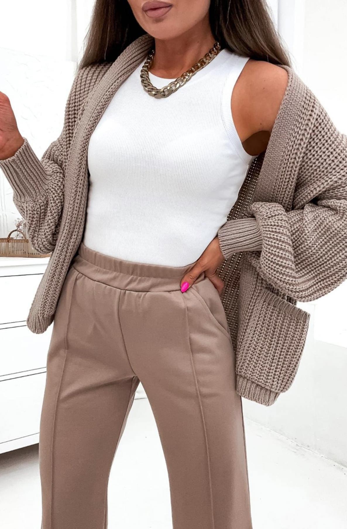 Bella Pocket Detail Knitted Cardigan-Stone