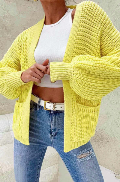 Bella Pocket Detail Knitted Cardigan-Yellow