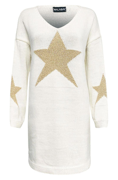 Bethany 'Star' Shimmer Knitted Jumper Top-Ivory