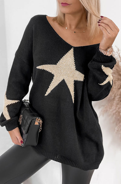 Bethany 'Star' Shimmer Knitted Jumper Top-Black