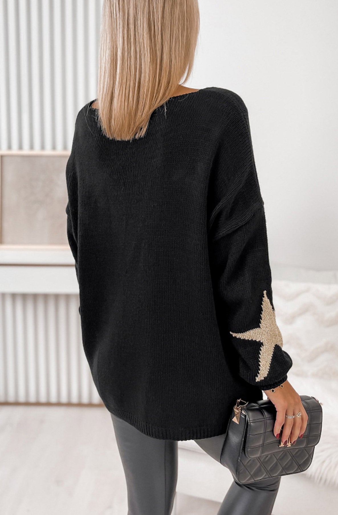 Bethany 'Star' Shimmer Knitted Jumper Top-Black