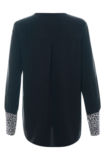 Ciara Contrast Leopard Print Blouse Shirt Top-Black