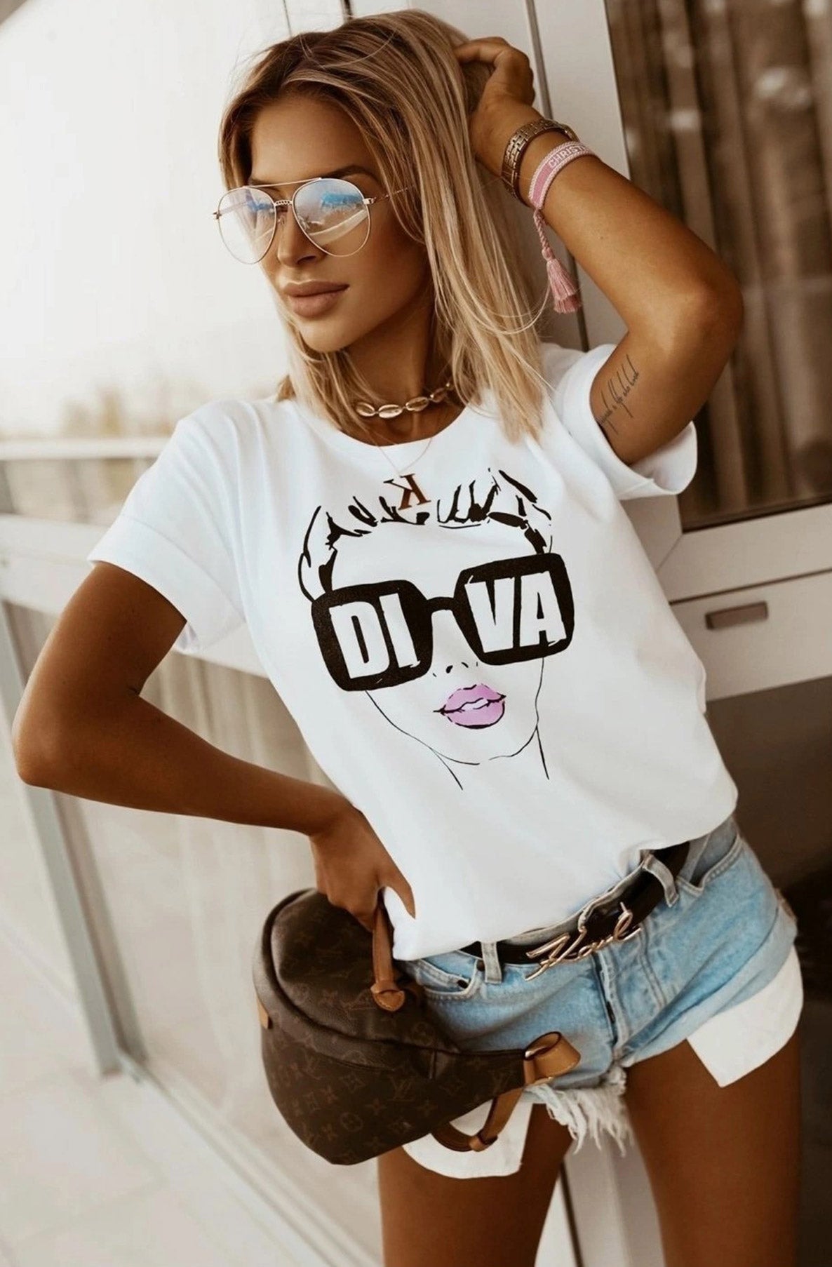 'DIVA' Graphic Printed T-Shirt Top-Ivory