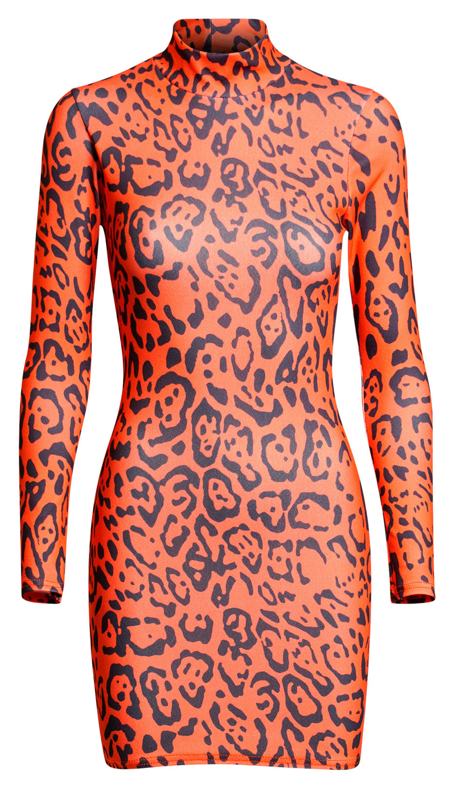 Faria Leopard High Neck Dress-Orange