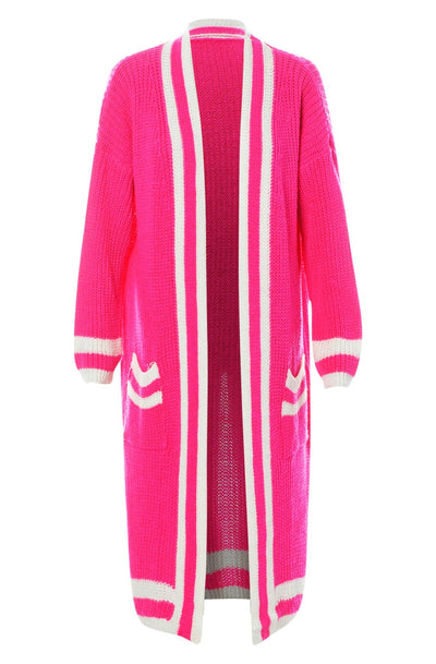 Kiki Longline Knitted Cardigan-Hot Pink