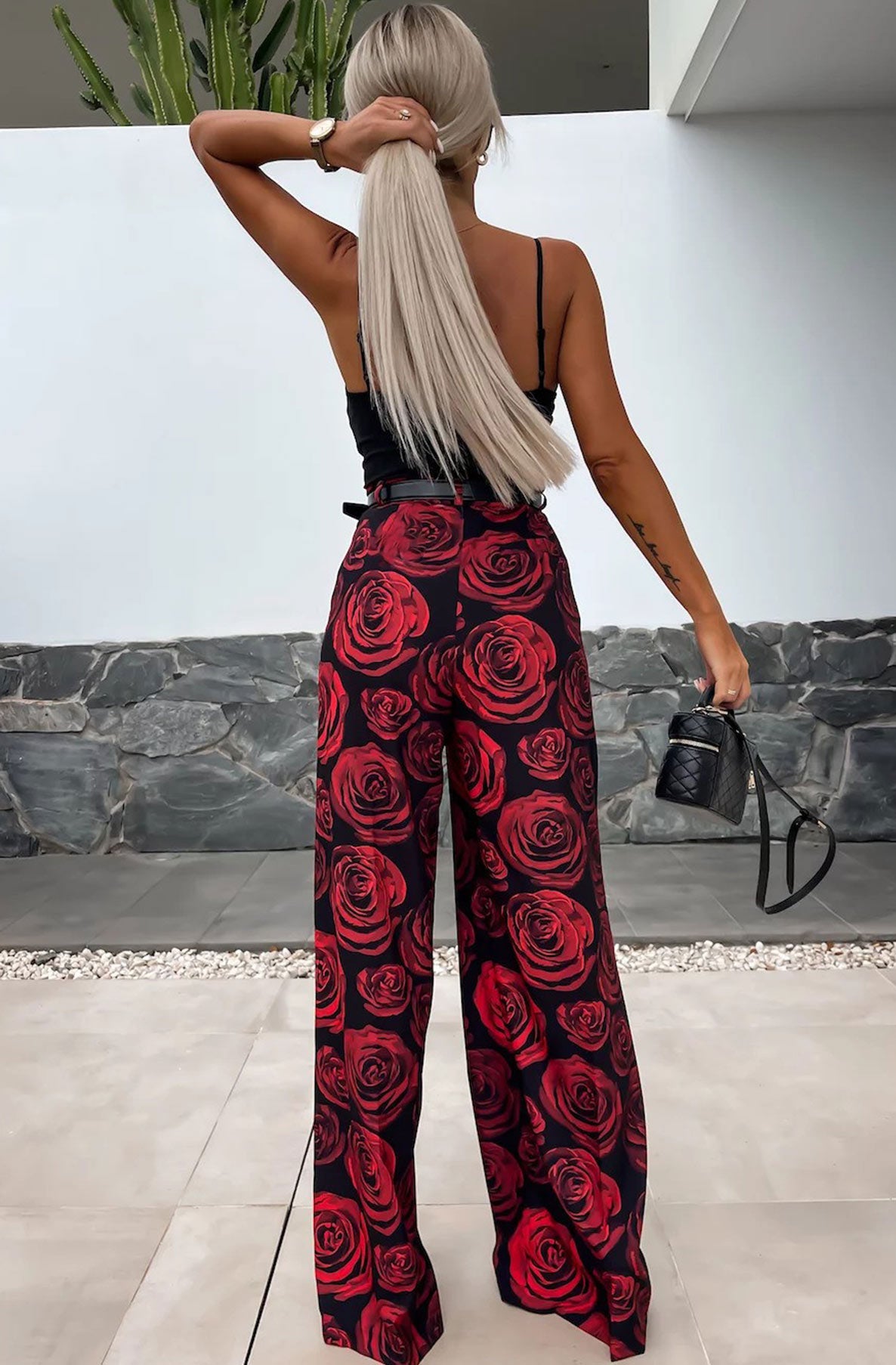 Kym Floral Wide Leg Trousers-Red