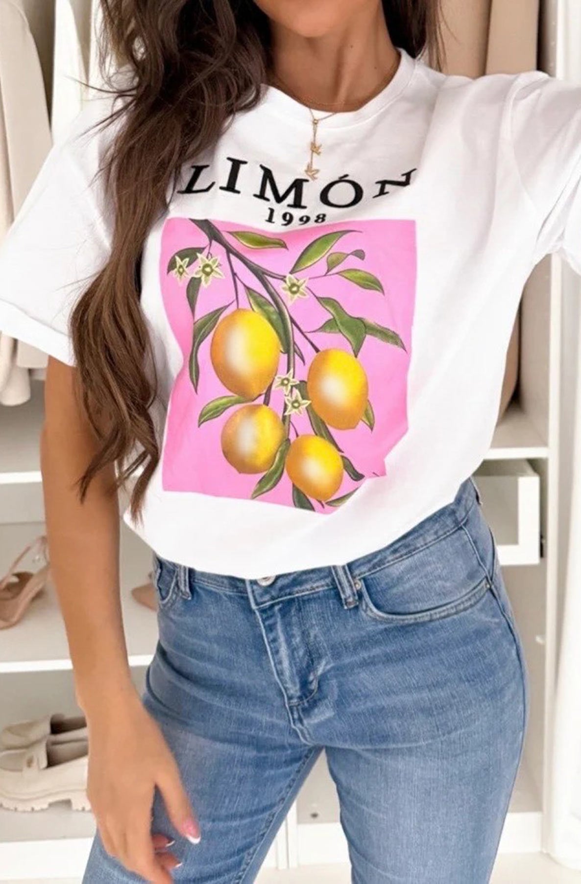 'Limon 1998' Graphic Printed T. Shirt Top-Ivory