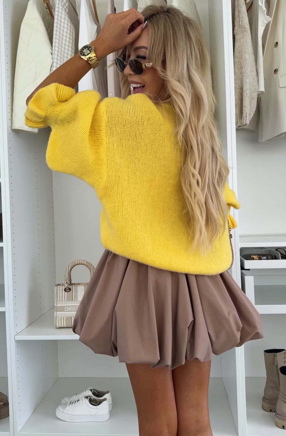 Lyra Light Knitted Frill Jumper Sweater-Yellow