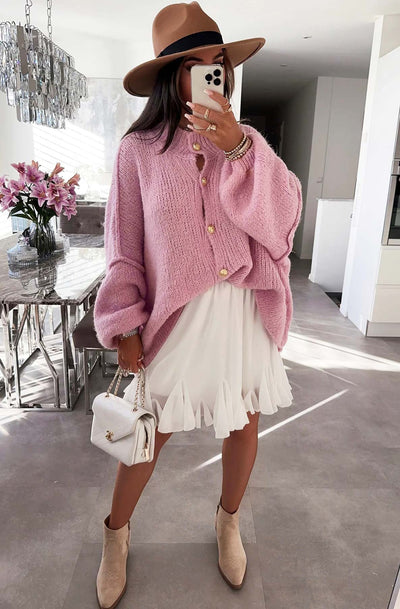 Melissa Oversized Knitted Cardigan-Pink