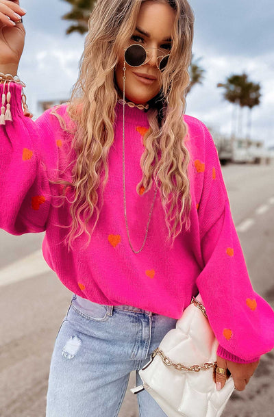 Merika 'Heart' Printed Knitted Jumper Sweater-Pink