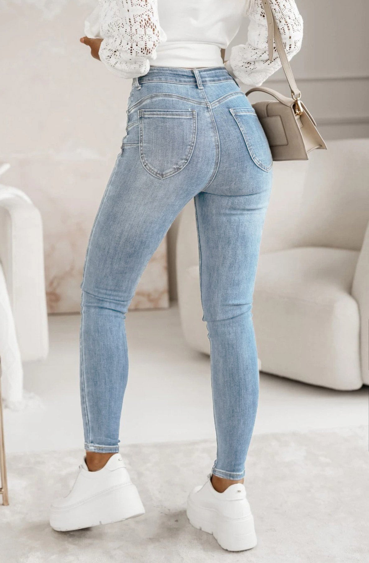 Selena Denim Button Detail Jeans-Light Blue