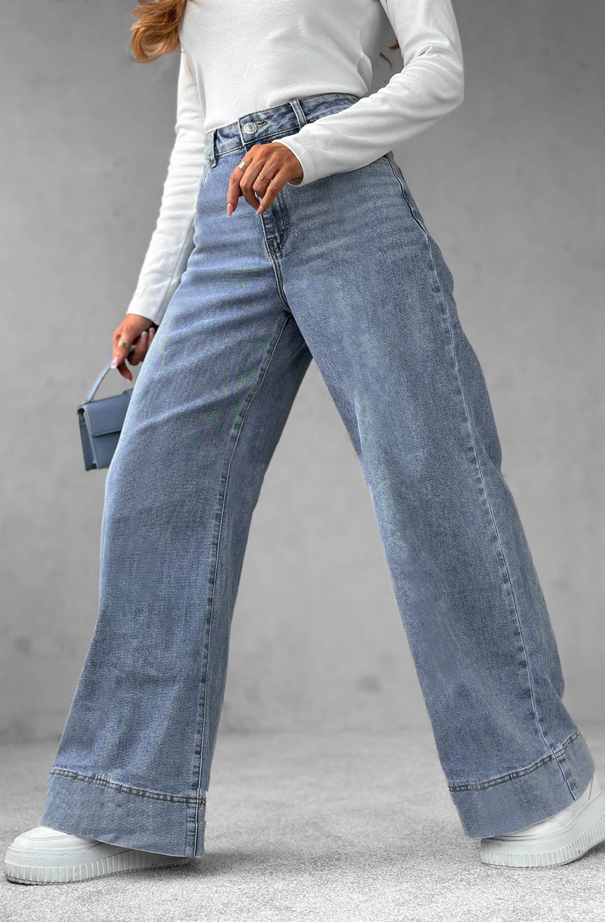 Shelby Wide Leg Denim Jeans-Blue