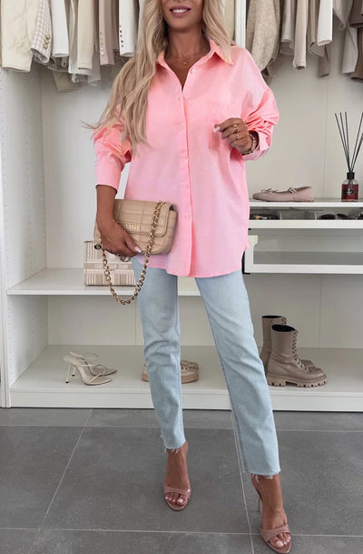 Thea Oversized Blouse Shirt Top-Pink