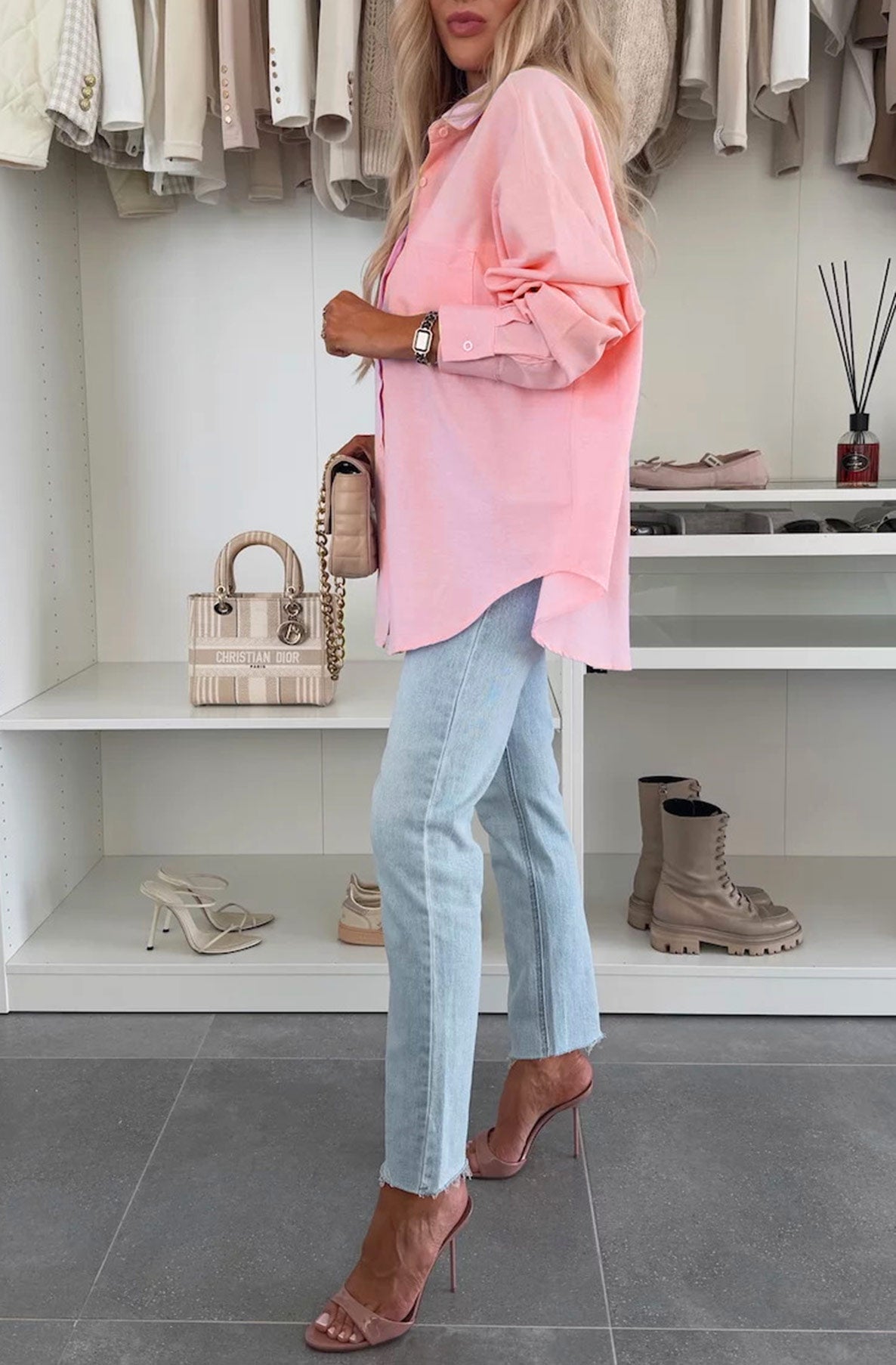 Thea Oversized Blouse Shirt Top-Pink