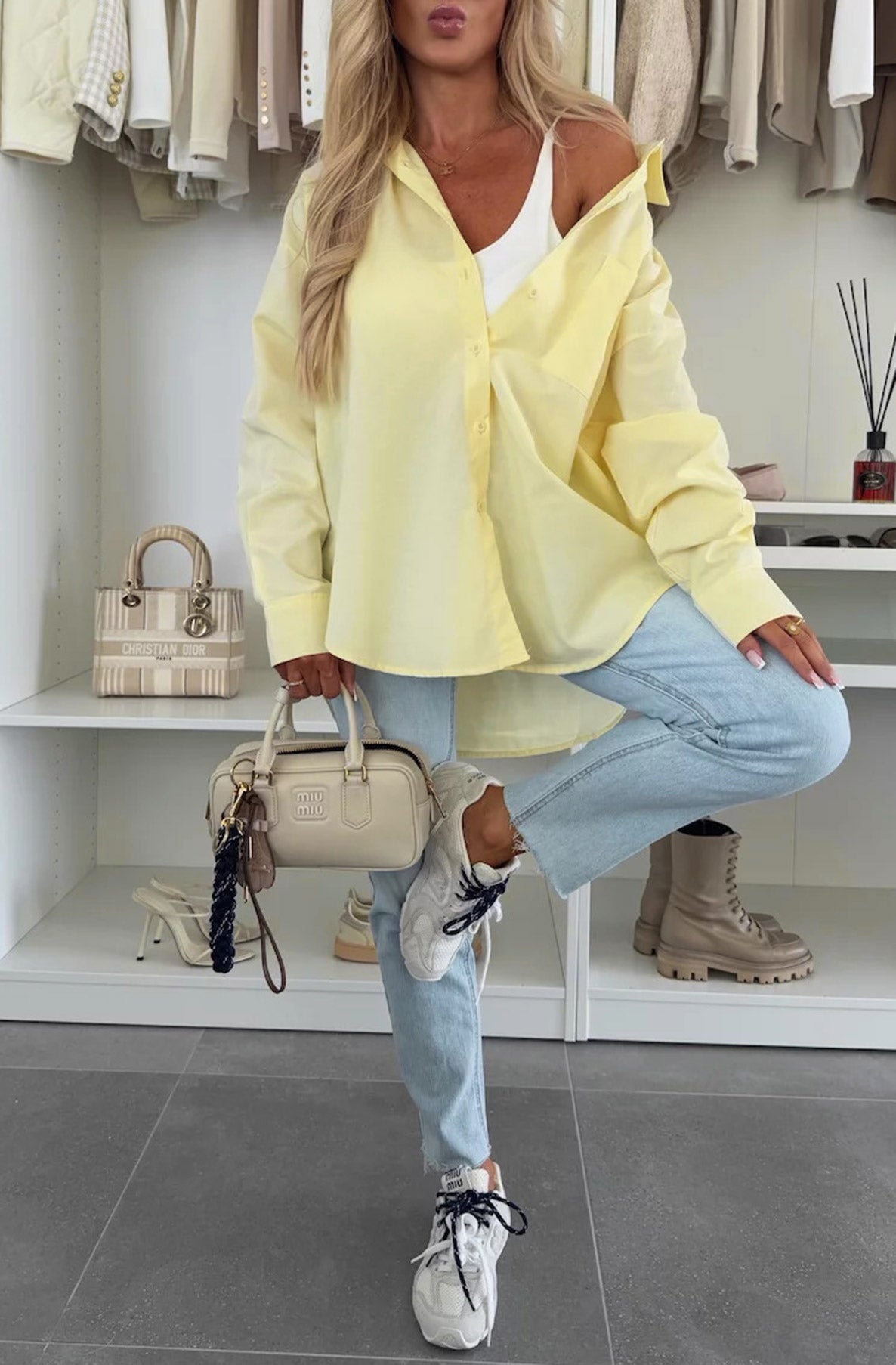 Thea Oversized Blouse Shirt Top-Yellow