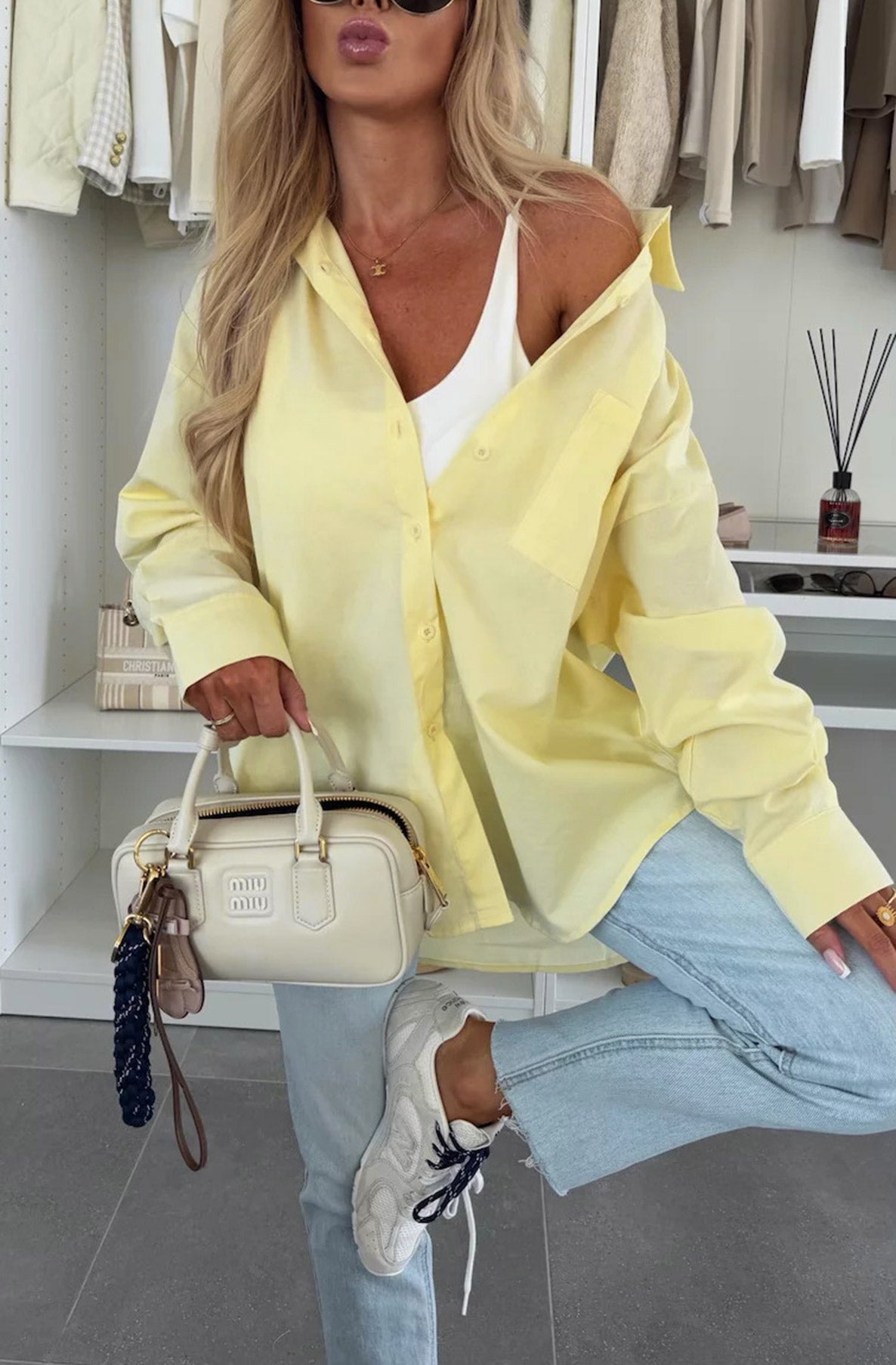 Thea Oversized Blouse Shirt Top-Yellow