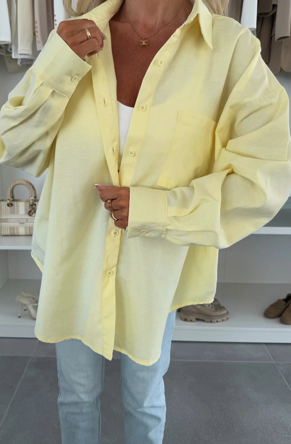 Thea Oversized Blouse Shirt Top-Yellow