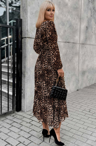 Zoe Leopard Printed Midaxi Dress-Brown